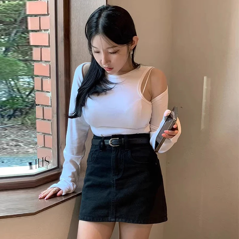 ヴィンテージハイウエストデニムスカート女性春の新ストリートカジュアルミニスカート Y2K 原宿すべて一致レディーススリムジーンズスカート