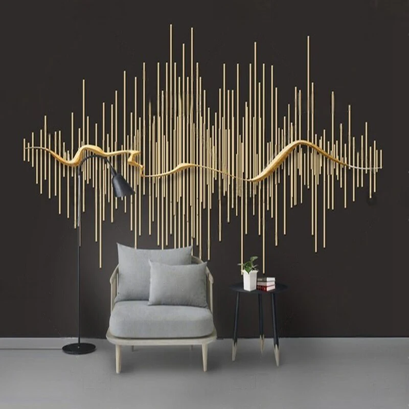 

Modern metal abstract mountain reflection line relief TV luxurious home bedroom background wall