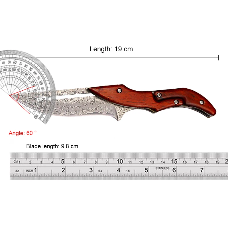 DEHONG Damascus Mechanical folding Knife Fashion D2 steel folding knife outdoor folding knife pocket knife jungle hunting knife