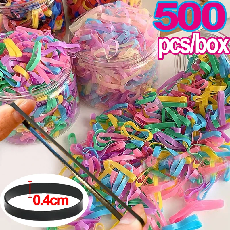 500pcs/box High Elasticity Thicken Disposable Rubber Bands Girls Pigtail Holder Hair Ties Colorful Hair Band Hair Accessories