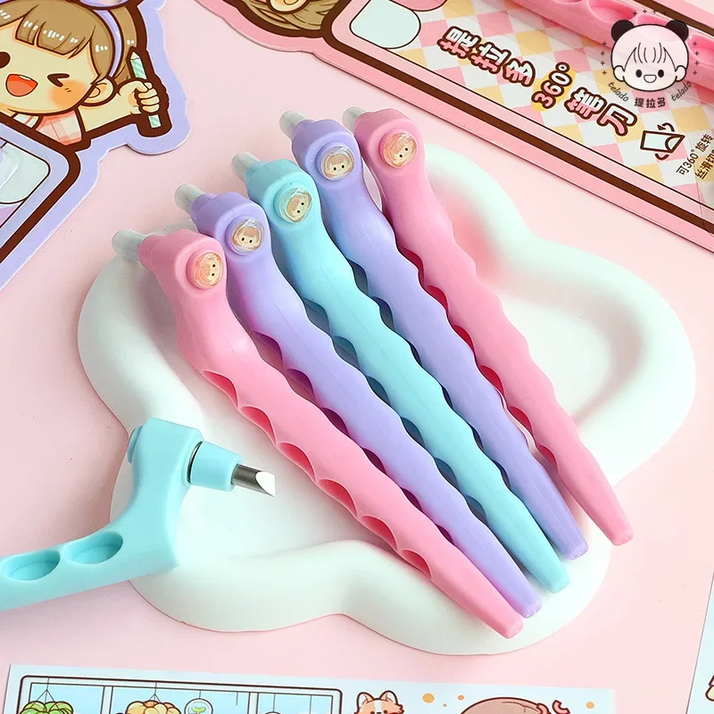 Imagem -02 - Criativo Kawaii Cartoon Pen 360 Graus de Rotação Utilitário Faca Etiqueta Faça Você Mesmo Ferramenta Scrapbook Escultura Caneta Cor Sólida Peça