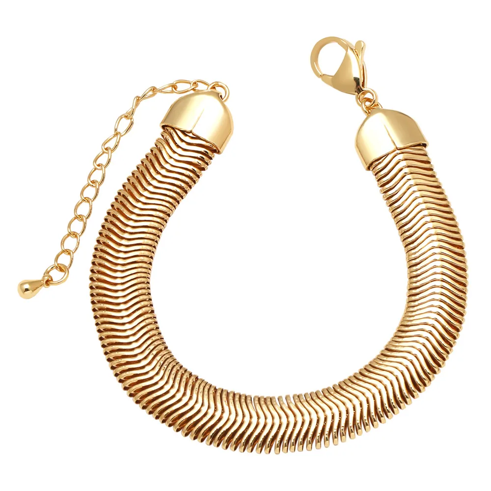 FLOLA DIY Gold Plated Bracelets for Jewelry Making Statement Gold Silver Color Wide Snake Chain Bracelets Wholesale brth77