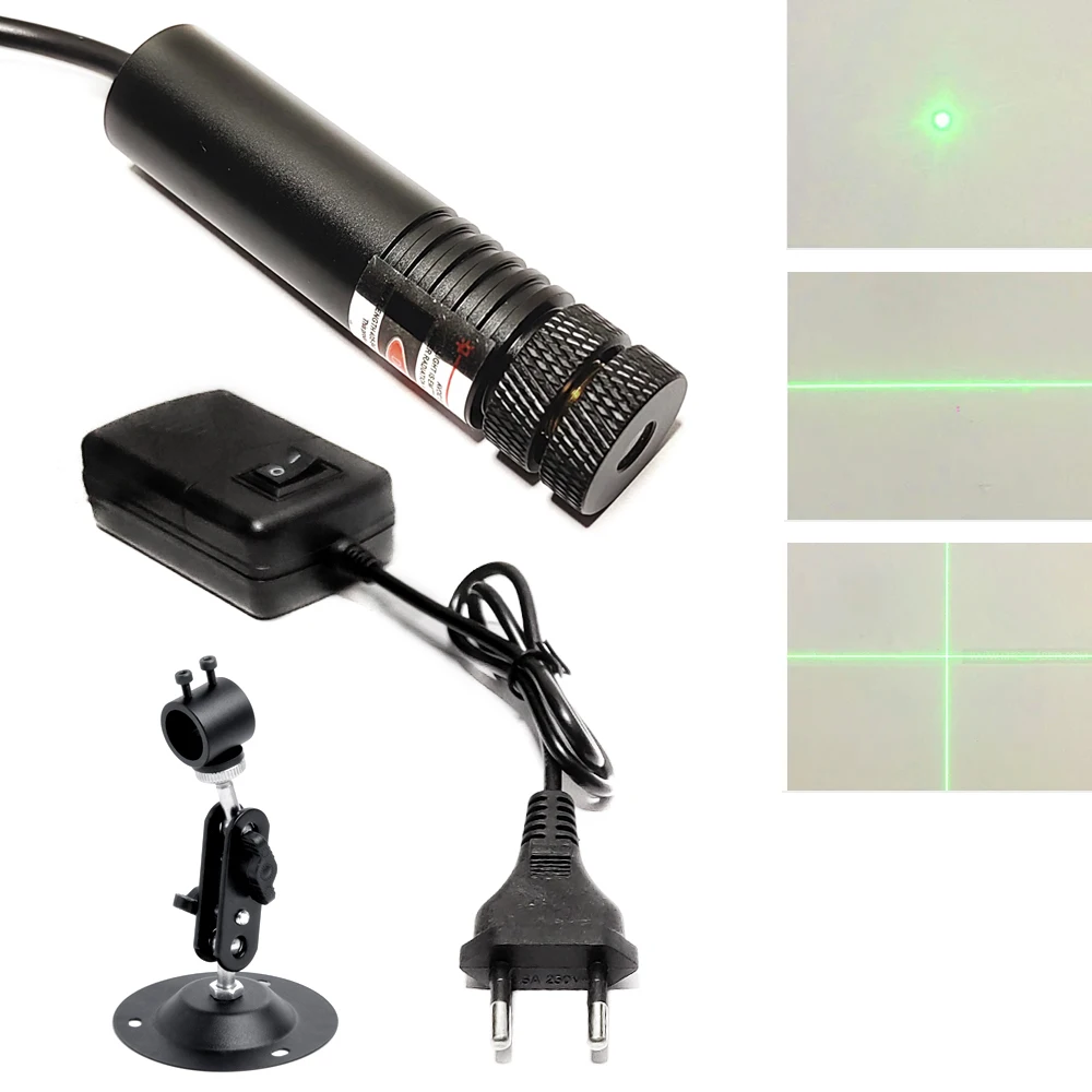 DC5V Switch Control Adapter Holder 532nm 100mW Dot/Line/Cross Green Focusable Laser Module Locator