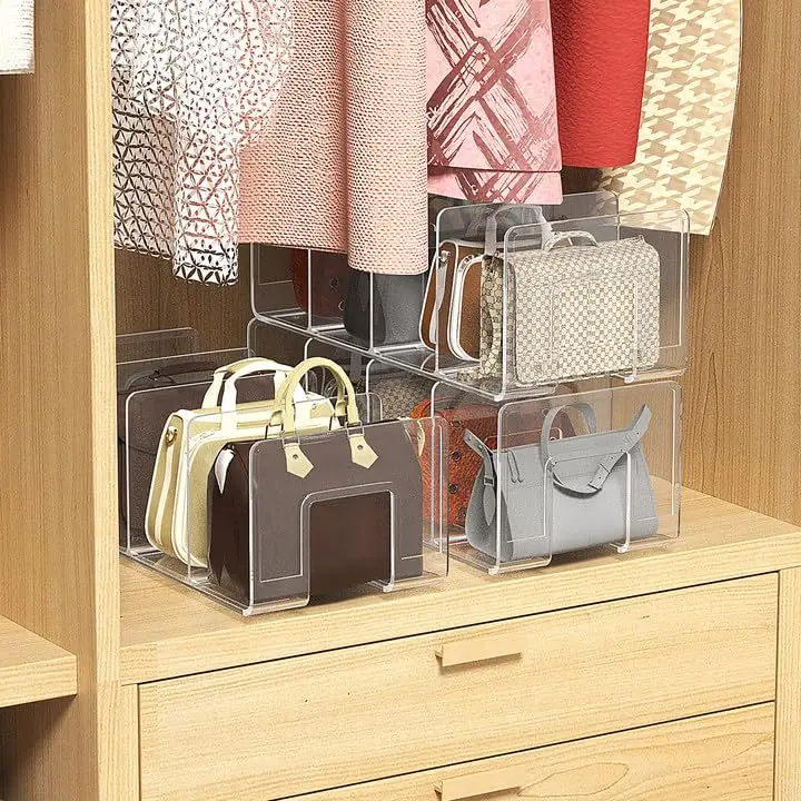 3/4 Grids Handbag Storage Box Divider Shelf Bag Storage Rack Clear Handbag Storage Wardrobe Storages Home Use Wardrobe Shelf