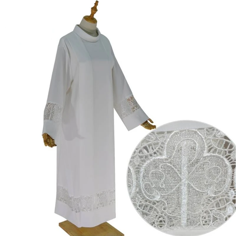 Clergy Robe Catholic Church Priest Costume Linen Surplice ALB Cassock Lace Liturgical Alb Cottas Choir Vestment White Tunic