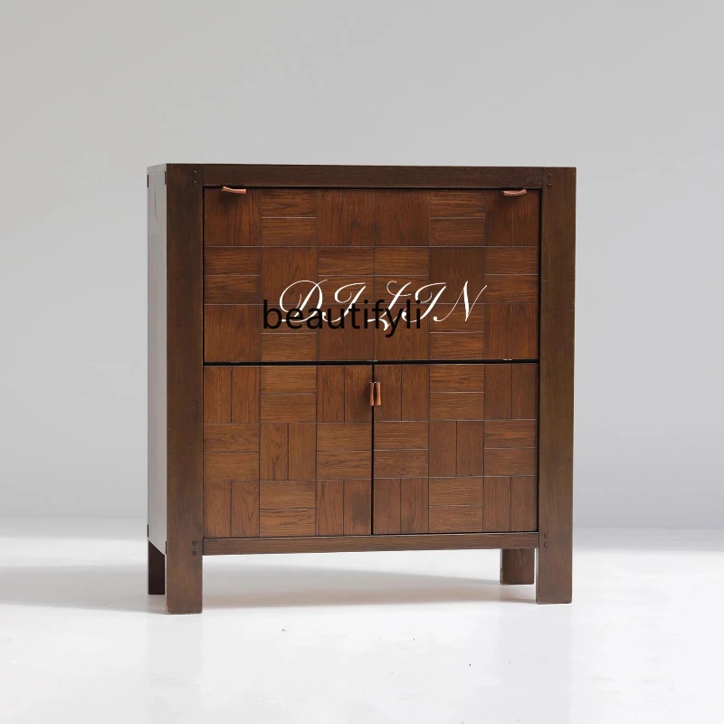 

Medieval designer living room solid wood wine cabinet Nordic oak side cabinet locker