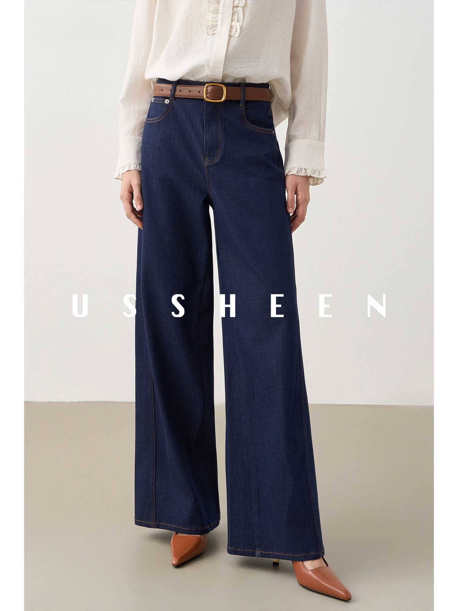 

USEEN винтажные узкие прямые джинсы с высокой талией, женские лоскутные свободные широкие брюки длиной до пола сбоку S