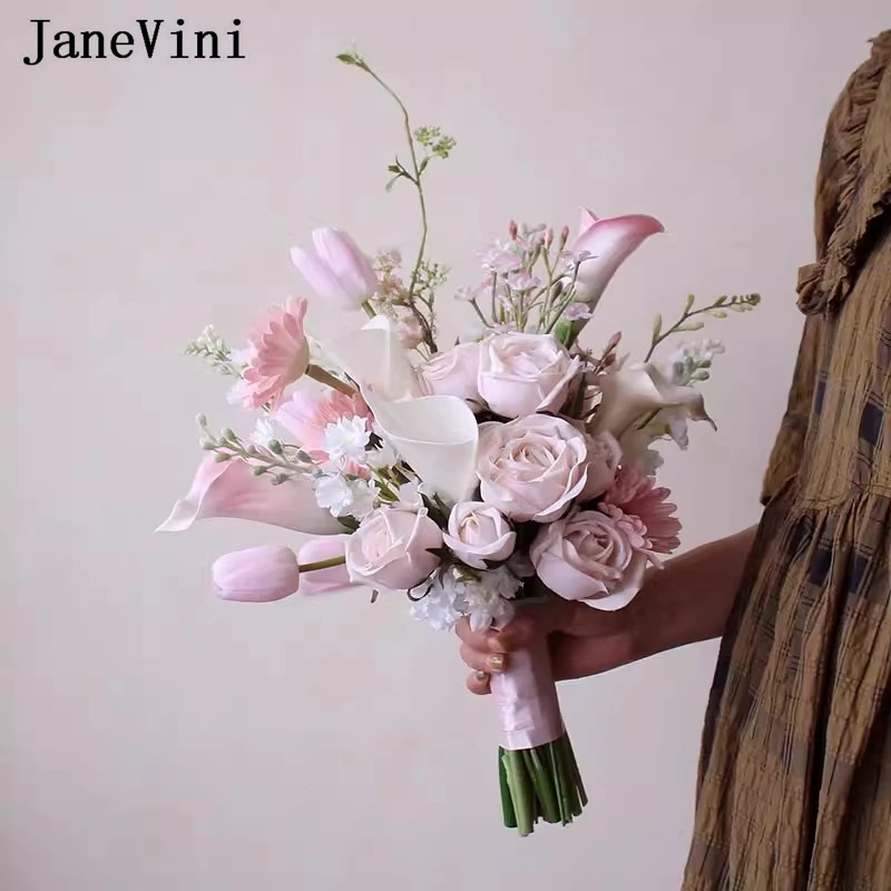 JaneVini-ramos de flores artificiales para boda, accesorios de fotografía de rosas, lirio de Cala, 2024