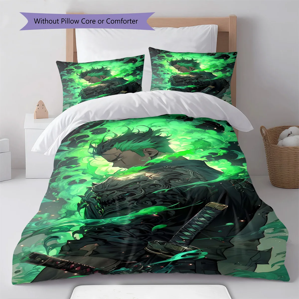 One Piece Luffy Smiling Big Eyes Bedding Set Anime Duvet Cover Polyester Soft Bed Linen Set -QJY