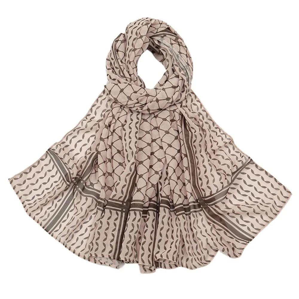 

Elegant Plaid Print Keffiyel Headscarf Sunscreen Thin Chiffon Hijab Scarf Shawls and Wraps Long Islamic Headscarf Daily