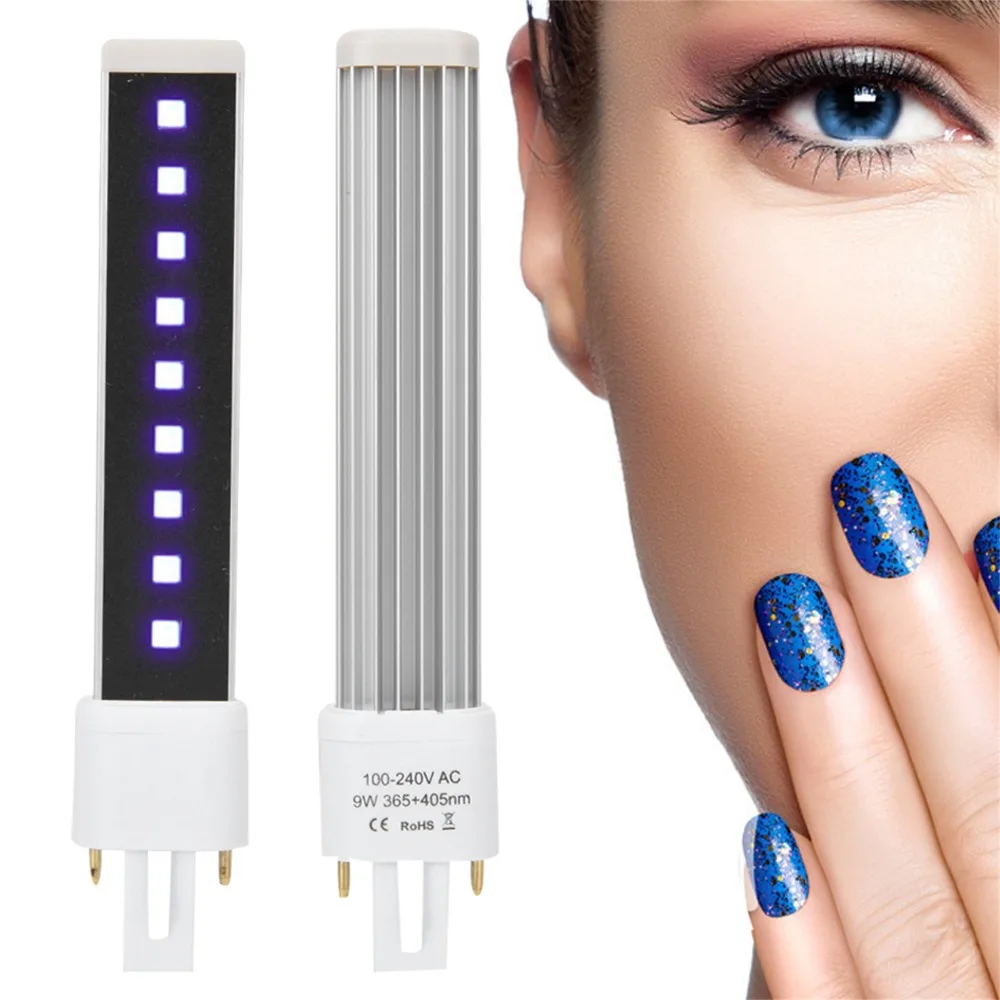365+405nm Double Light Source Nail Gel Curing Dryer Light Aluminium Alloy Fast Drying Nail UV Light Bulb 9W Power Electric Tubes view 3