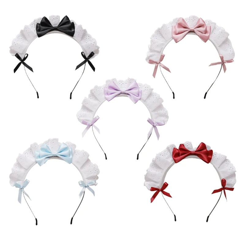 Japanese  Hair Accessories Ruffled Lace Sweet Bowknot Gothic French Maid Headband Anime Victorian Cosplay Costume