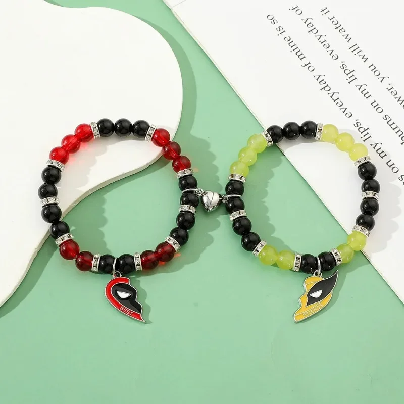 Disney Deadpool and Wolverine Pendant Best Friends Bracelets Natural Stone Beaded Bracelet  Jewelry Kids Toys for Birthday Gifts