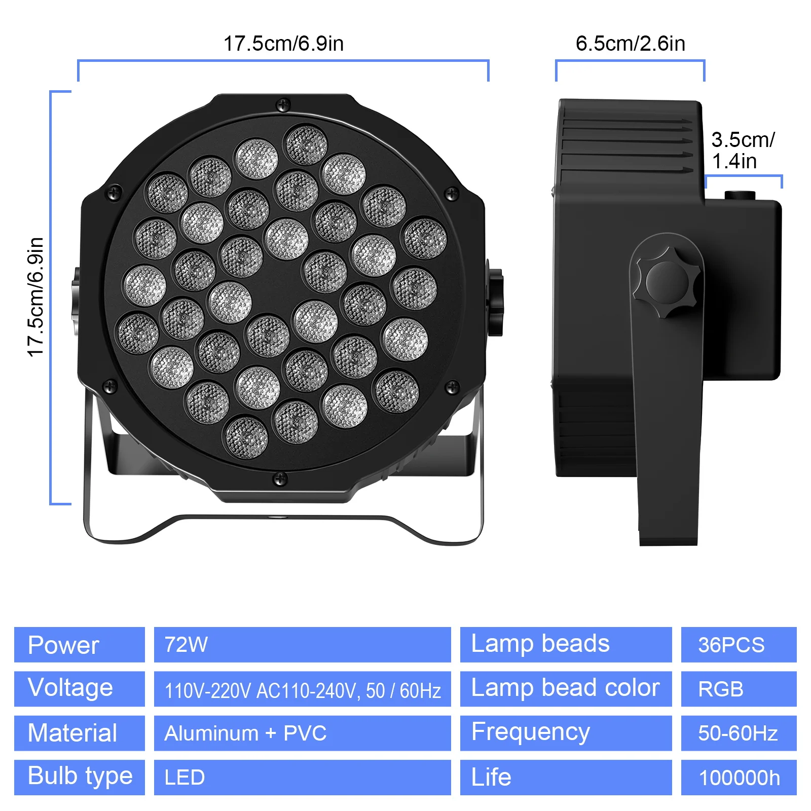 Datewink 2/4PCS Flat Par Lights 36LEDs RGB Stage Lighting Effect DMX512 Control For DJ Disco Church Wedding Party Club Christmas