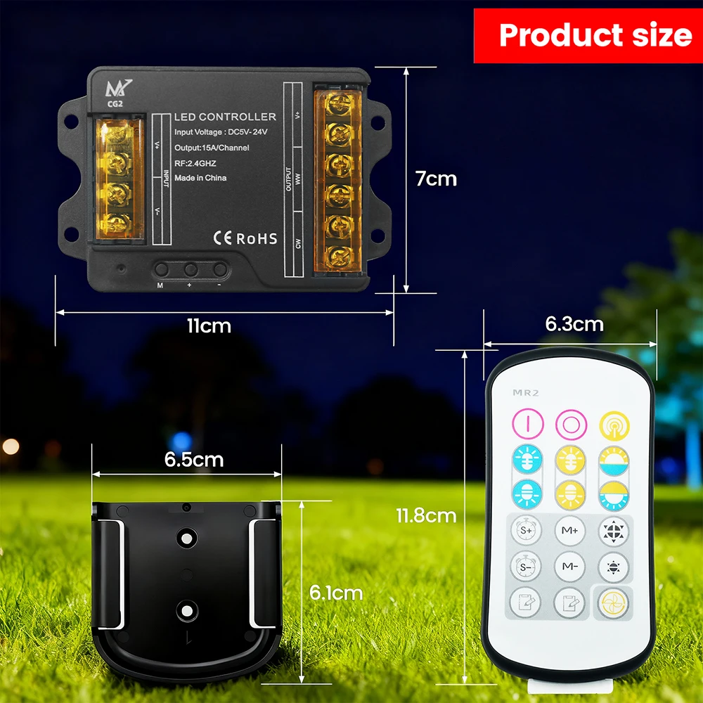 Dimmer CCT 5V 12V 24V LED 30A Adjustable Bright Controller 18Keys Remote for 2835 LED Strip Light Stepless Dimming Accessories