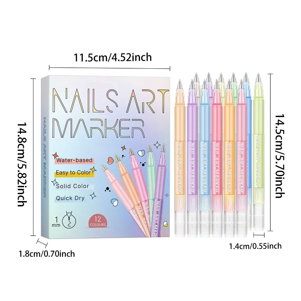 10/12 Colors 10/12 Colors Nails Art Marker Pens Waterproof Quick Dry Nail Art Polish Pens Drawing Painting Manicure Tools