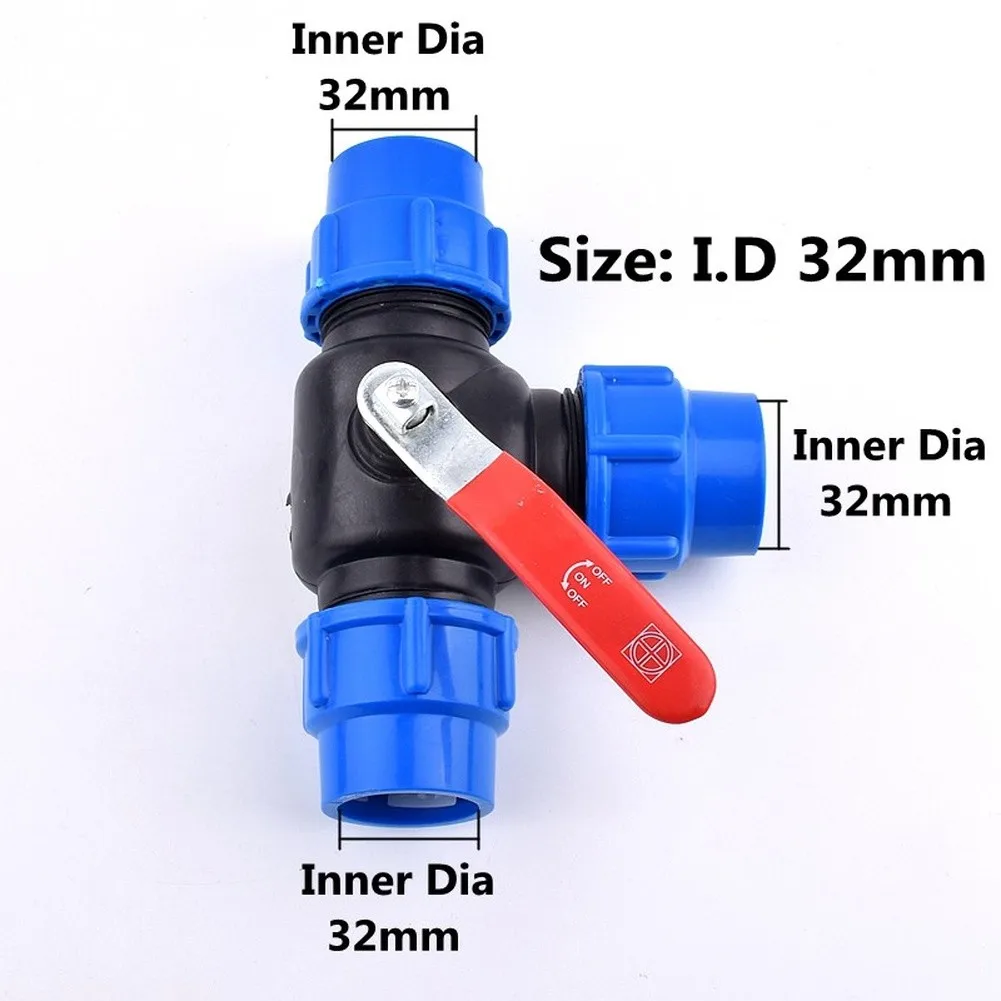 1PCS 25/32/40/50mm PE Water Pipe Plastic Steel Core Ball Valve Tee Quick Connector T-type Irrigation Water Pipe Fittings