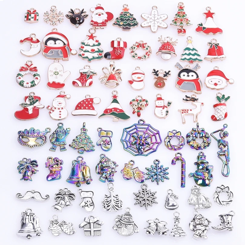 30pcs Random Mix Enamel Alloy Christmas Charms/Pendants For Jewelry Making Supplies Wholesale Items Bulk Charm Holiday Materials