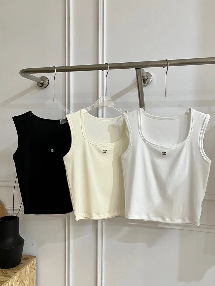 Top de Tirantes Anchos de Seda y Algodón Lacele Tian para Mujer, Primavera Verano, Nuevo, Color Puro, Tejido Elástico, Chaleco Moderno...