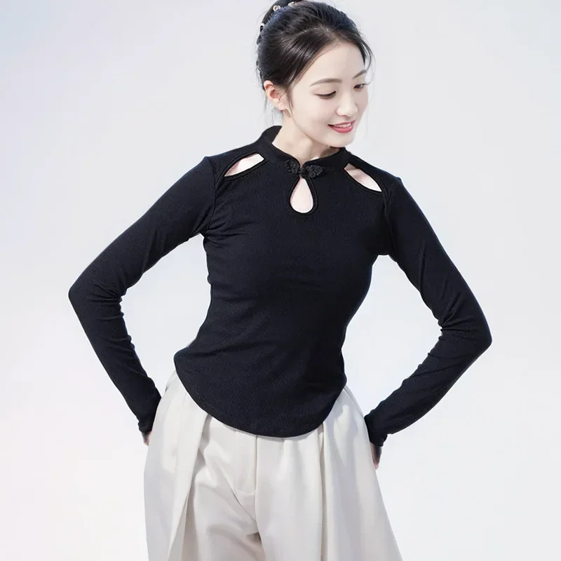 Classical dance practice clothes women's Chinese style cheongsam dance tops folk dance long sleeves slim adult body rhyme