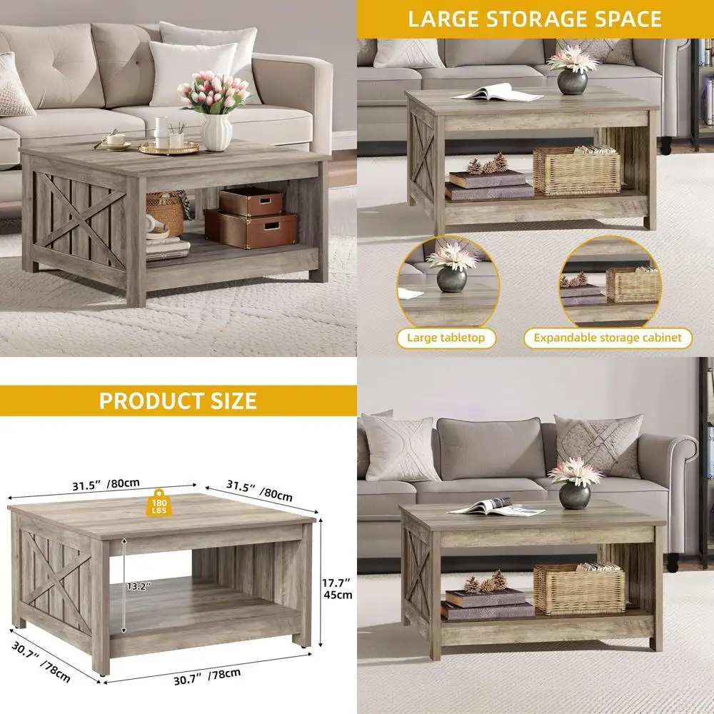 

Двухуровневый деревянный журнальный столик в стиле фермерского дома с местом для хранения вещей для гостиной