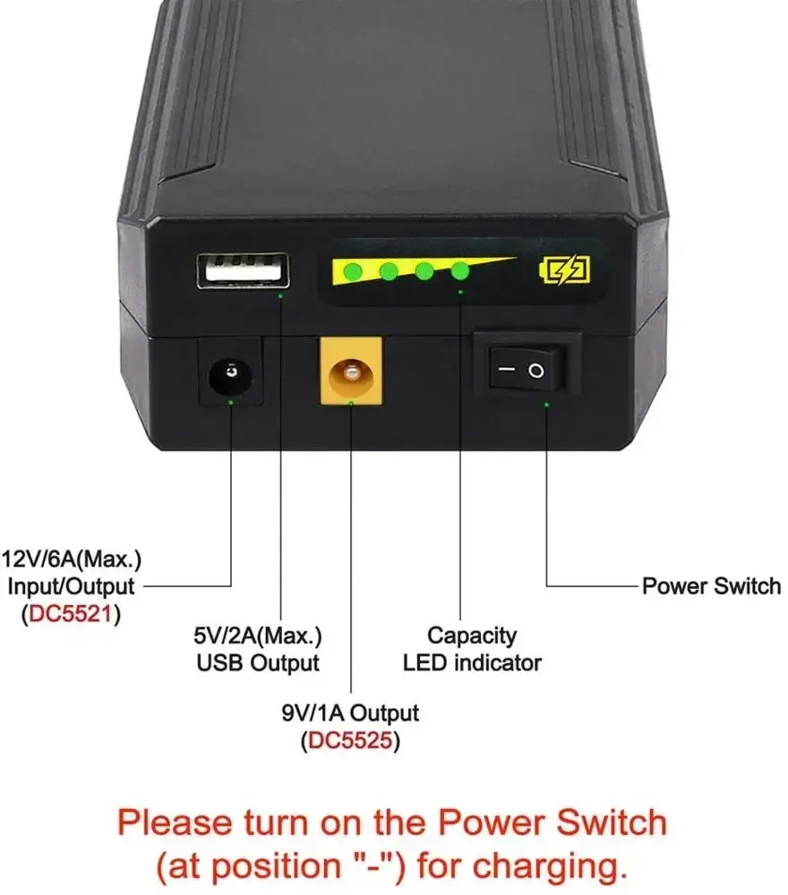 TalentCell Rechargeable 72W 132WH 12V/11000mAh 9V/14500mAh 5V/26400mAh DC Output Lithium Ion Battery Pack