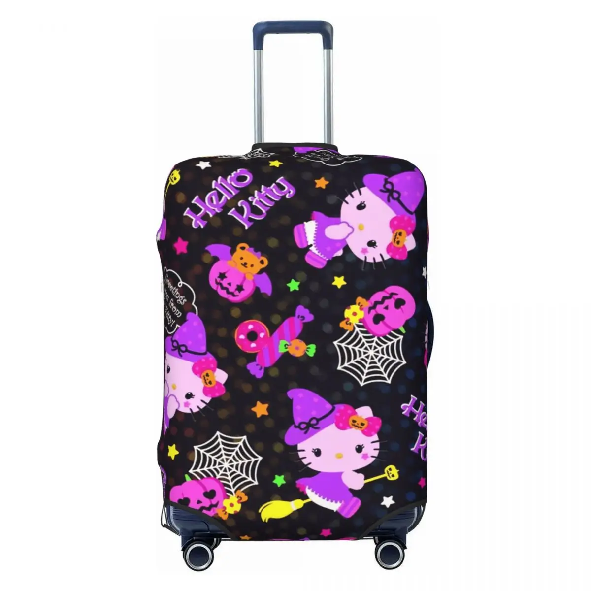 

Custom Purple Hello Kitty Halloween Luggage Cover Protector Elastic Anime Cat Travel Suitcase Covers