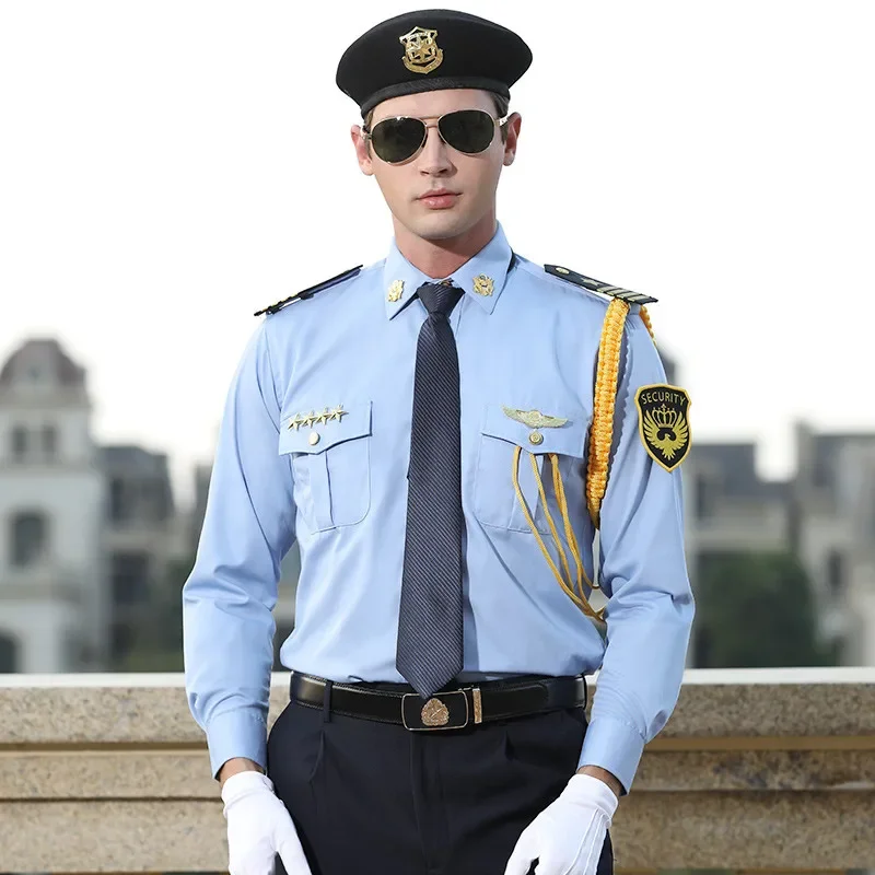 High Quality Summer Security Uniform Men Manager Professional Light Blue AirLine Captain Uniform Pilot Short Sleeves Shirts