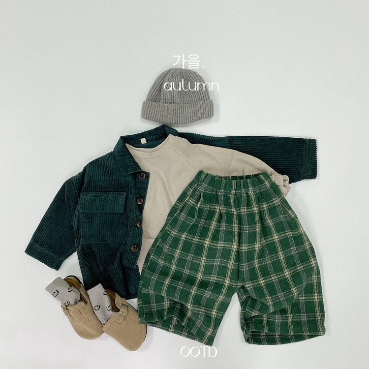 Kinder Jungen karierte Hosen Frühling Herbst gewebtes Material breite Beine Kinder Jungen Hosen modische Jungen kurze Hosen – Detail 4