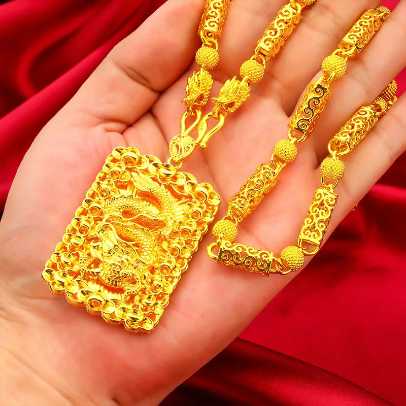 

Hollow Dragon Head Necklace Dragon Pendant Men 24K Gold, AU999 - Rich AU999 Texture, Hollow Dragon, Steady Dignity for Men