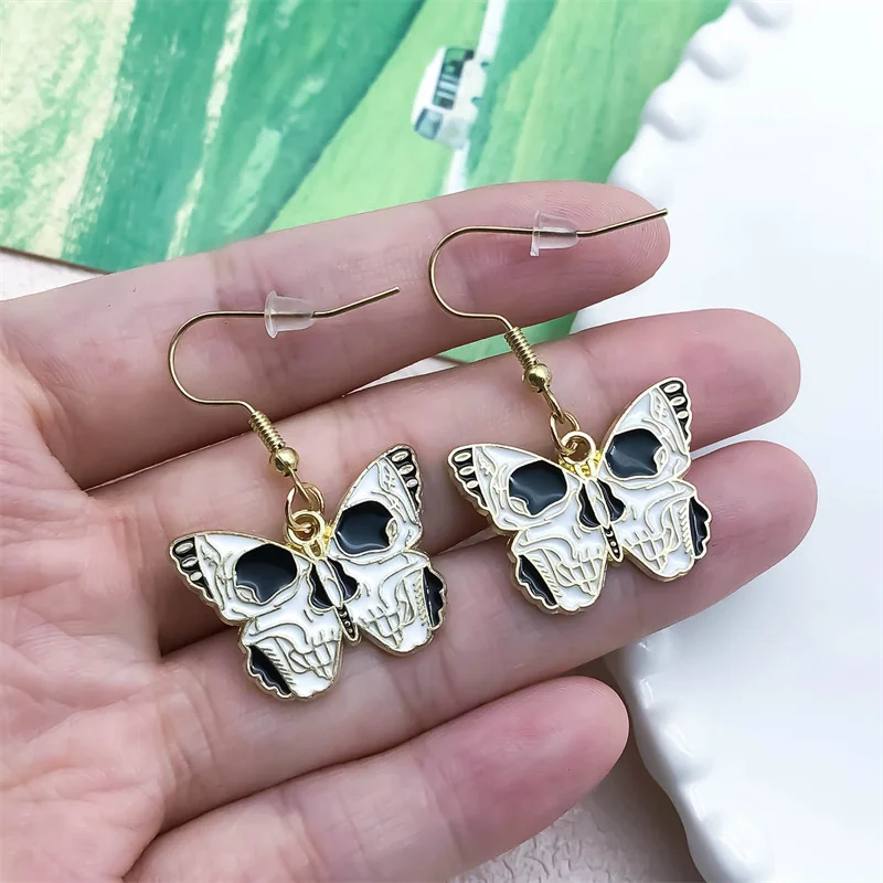 1pair Skull Halloween Memento Charms Butterfly Dangle Earrings Enamel Multi-style Drop Earrings For Women Girls Jewelry Gifts