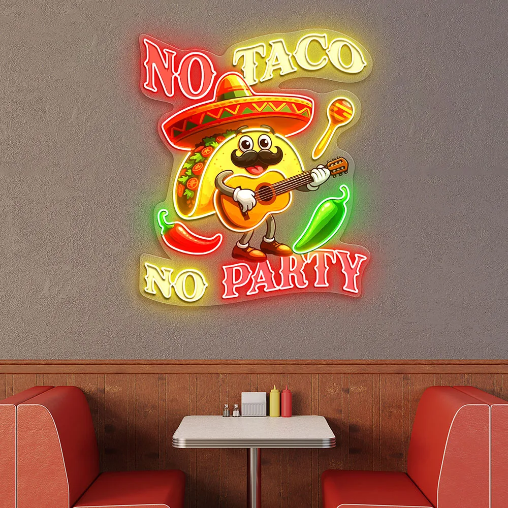 No Tacos No Party Neon Sign for Restaurant Fast Food Wall Decor Art Led Neon Light Business Kitchen Decoration Custom Neon Sign