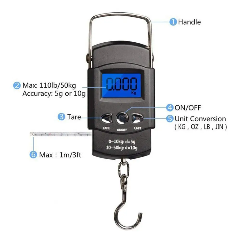 1PC Mini Digital Scale For Fishing Luggage Travel Weighting Steelyard Portable Electronic Hanging Hook Scale Hand Scales