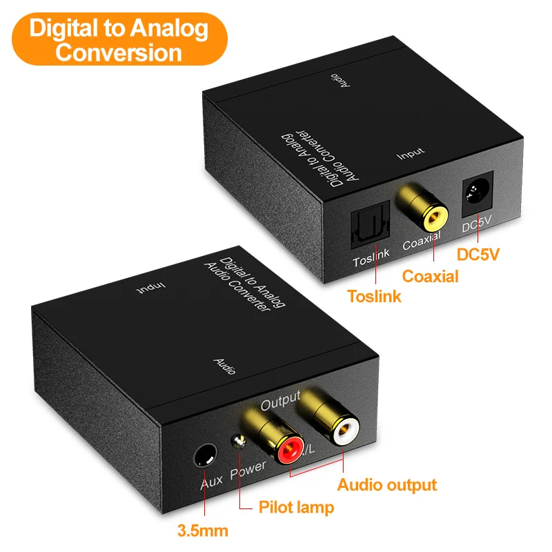 

Coaxial Audio Converter，SPDIF Converter Support TOSLink/3.5mm/RCA，Digital Audio to Analog Conversion