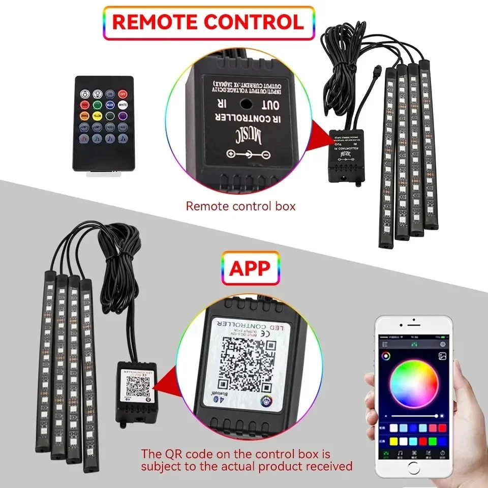 Universal 48 LED USB Car RGB Ambient Foot Lights LED Strip Interior Atmosphere Lamps 8 Colors Decorative Wireless Remote Control - view 5
