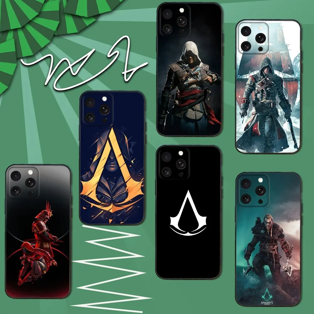 Capa de telefone A-Assassins Game Creed para iPhone 16e,16,15,14,13,12,11,Pro,X,XS,Max,XR,Plus,Mini capa preta macia