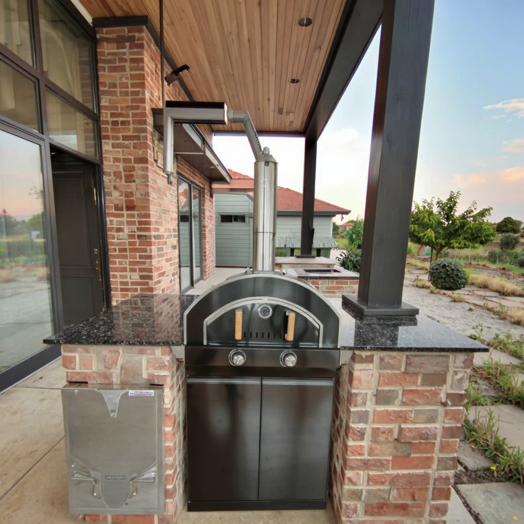 Modern Heavy Duty Indoor Outdoor Luxury Gas Grill And Pizza Oven With Steel Belt Trolley For Home Backyard Barbecue Party Use