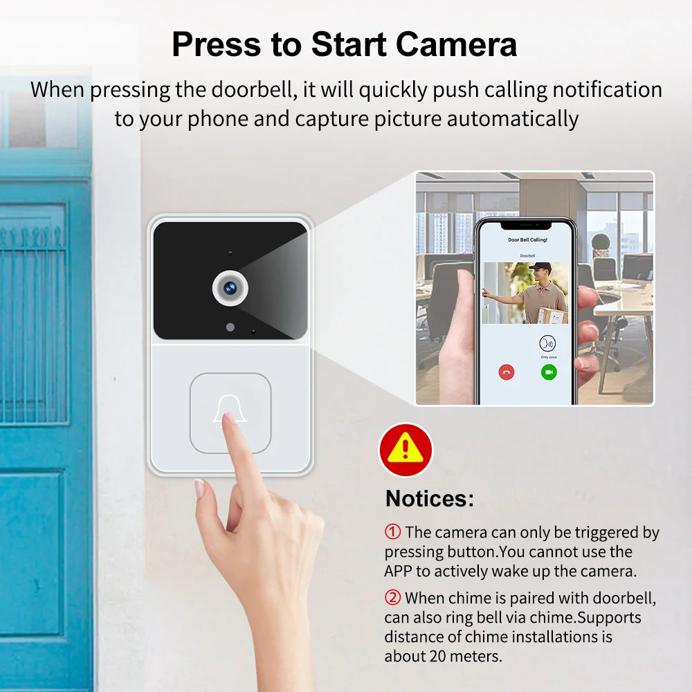 Deelife WiFi Video Doorbell with Camera Outdoor Wireless Smart House Door Bell