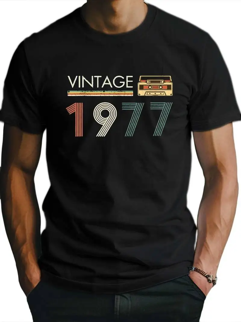 Vintage 1977  Printed Men\'s Street Fashion Crew Neck T-Shirt Summer Casual Comfort T-Shirt Men\'s Daily Vacation Clothing Top