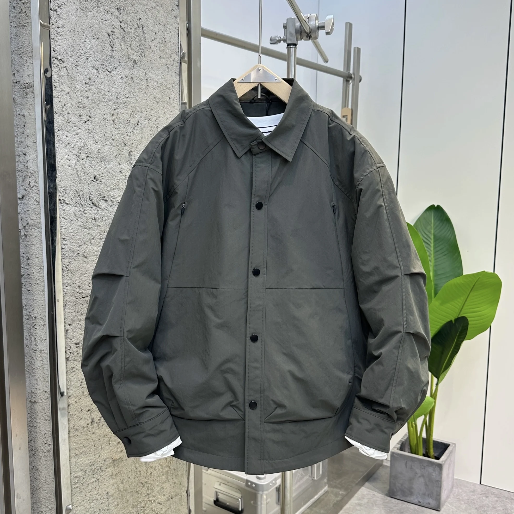 

New American Sle Pure Color Flip Collar Men's Cotton Jaet Thin Cotton Outerwear Trendy Autumn Winter Casual Long Sve