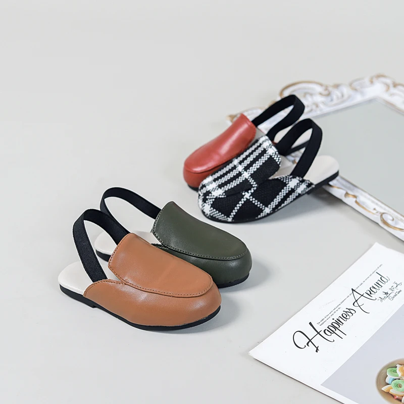 New Kids Shoes Children Outdoor Slides Baby Girls Slip On Leather Slippers Toddler Boys Red Brand Flats Princess Dress Slides
