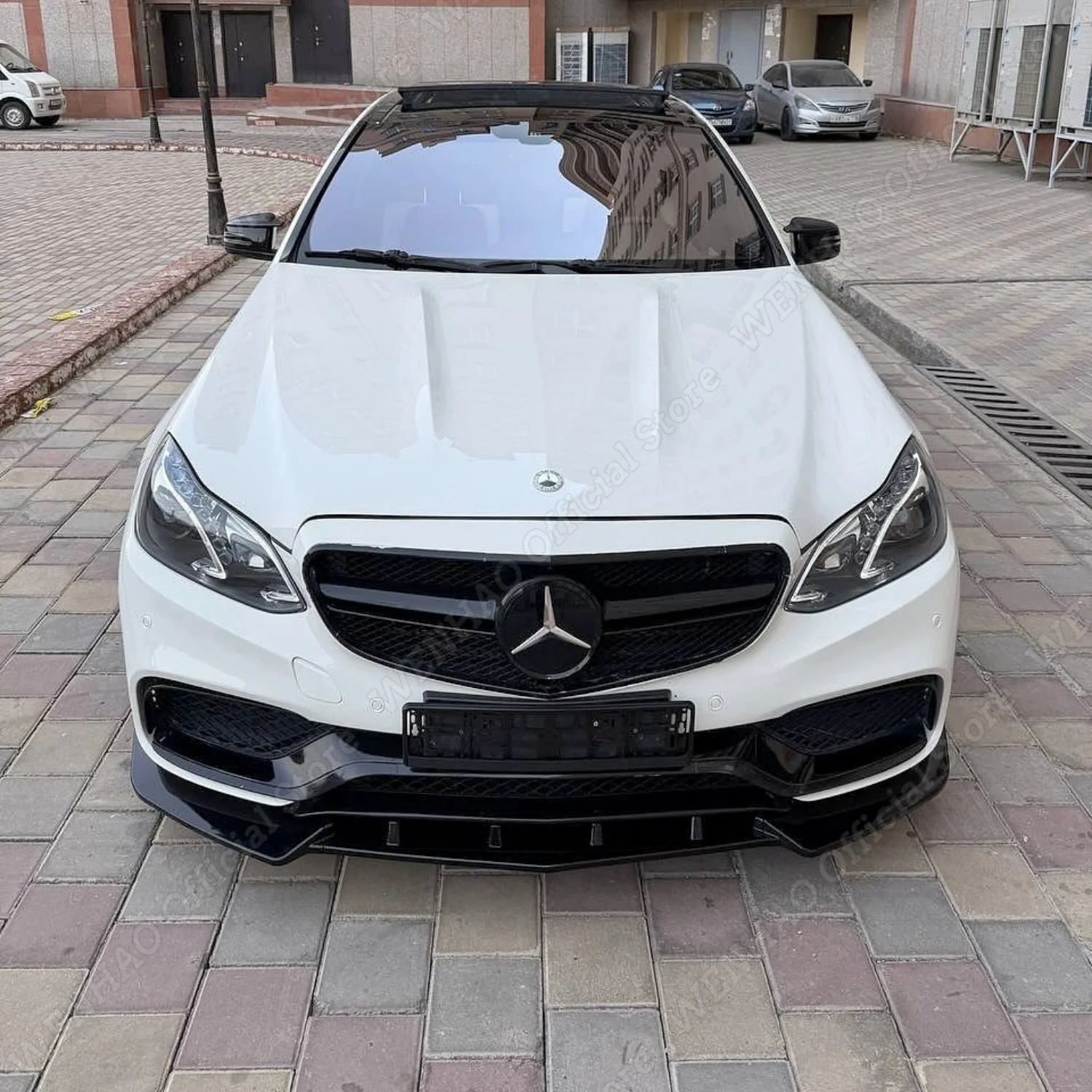 Gloss Black Car Front Bumper Lip Spoiler For Mercedes Benz W212 S212 E Class Facelift 2013 2014 2015 Body Kit Tuning Splitter view 2