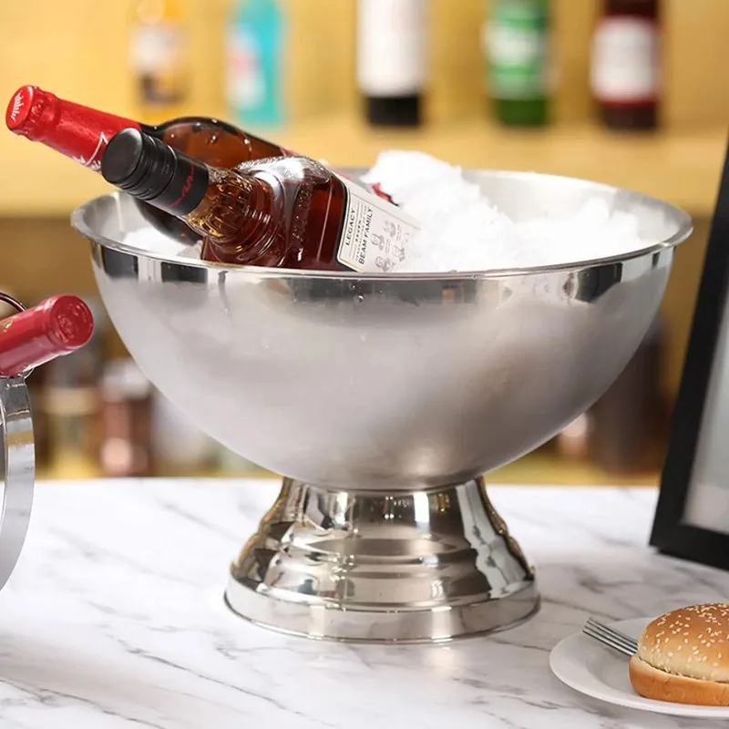 

13L Large Stainless Steel Ice Bucket Beverage Tub with Scoop, Champagne Ice Bowl for Home Bar Party