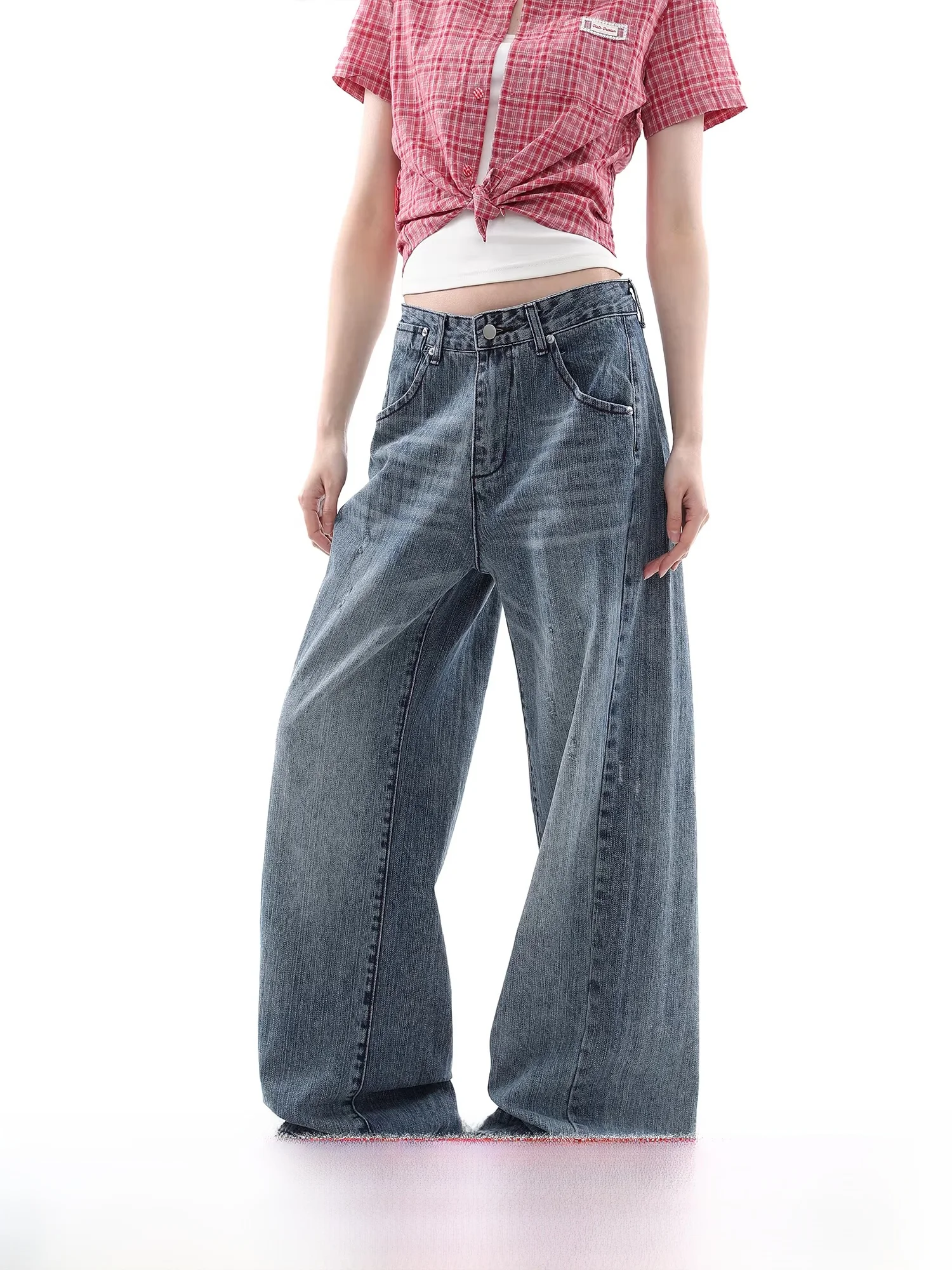 

Waed Ripped American Retro Denim Jeans High Waist Wide Leg Pants Women's Faion Spring 2026 New Sle Comfortable Breathable