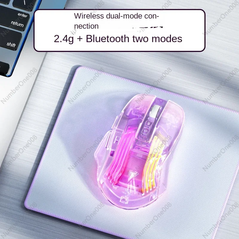 

Tarantula Sc518 Transparent Wireless Bluetooth Dual-Mode 2.4G Mouse RGB Luminous Rechargeable Office Game Universal