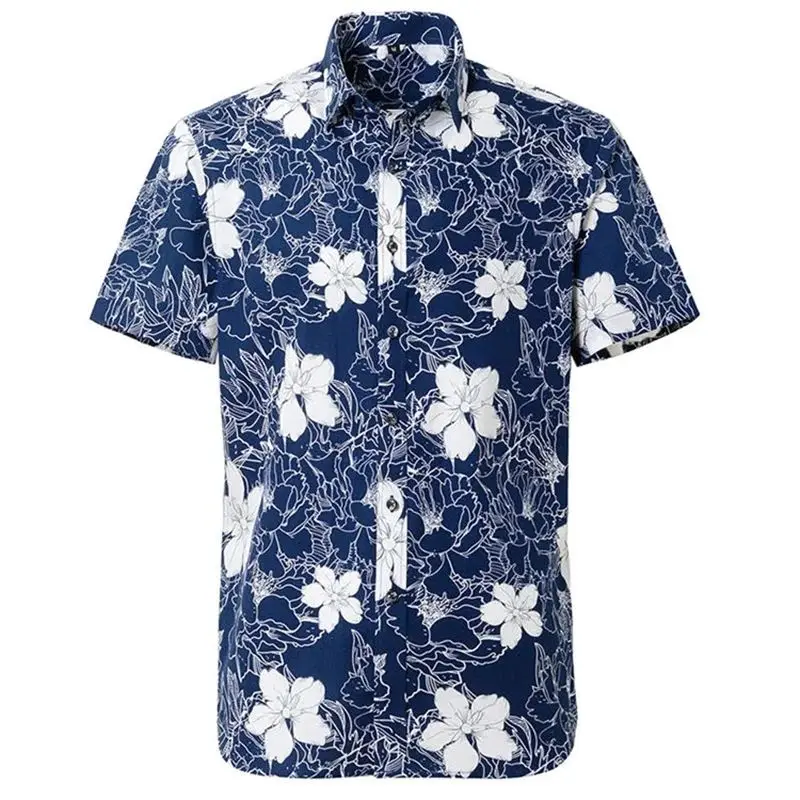 Men's Hawaii Shirt Floral Tropic Plant Design Summer Vacation Casual  Neck Thickened Autumn Season Wide Fit Nine Sleeve