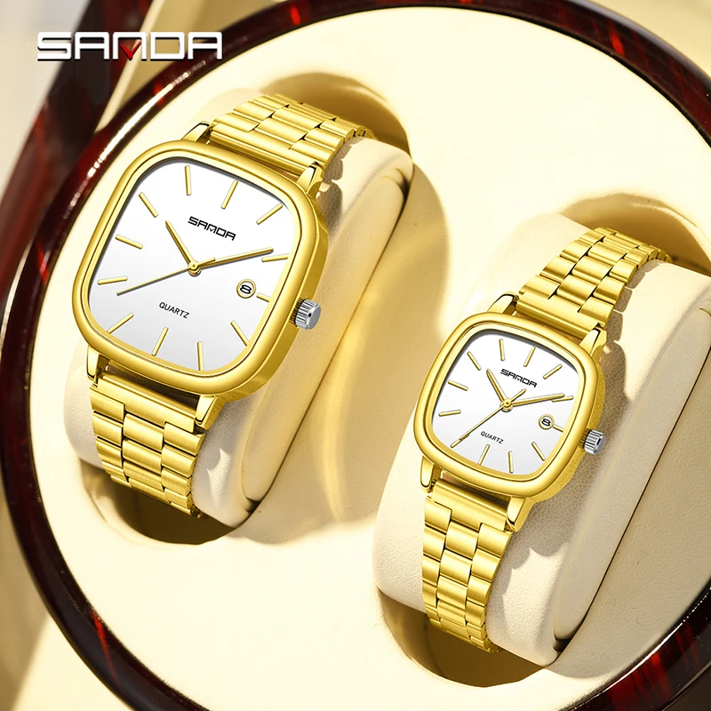 

SANDA 2026 Couple Quartz Watch Men's and Women's Square Watch 3ATM Waterproof Calendar Simple and Elegant Valentine's Day Gift