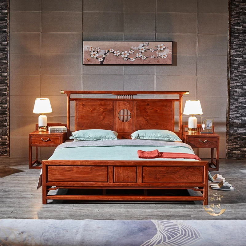 B Mahogany wedding bed New Chinese double bed Hedgehog red sandalwood rosewood all solid wood log 1.8 meters
