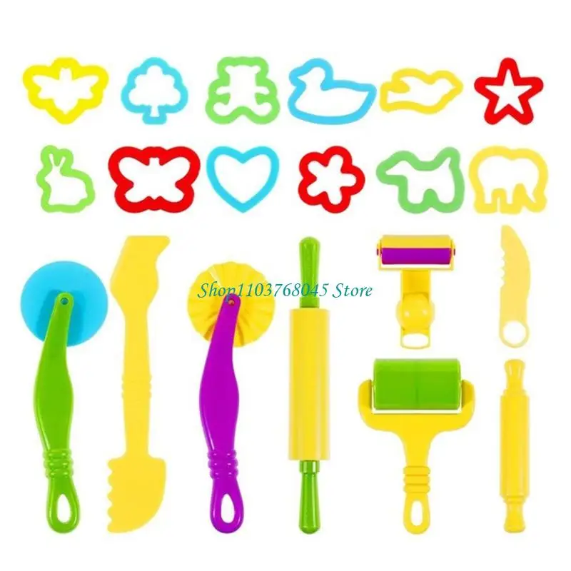 

R53F Portable Clay Mold Stamps for Artists Safe NonToxic Plastic Build Multiple Design Molds Easy Wash Playing dough Tool