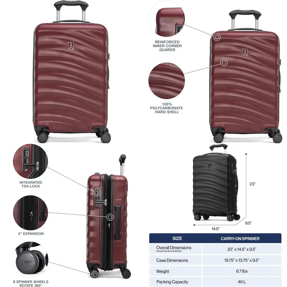 

Travelpro Maxlite Air V2 Расширяемая ручная кладь с твердым корпусом, 8 вращающихся колес, легкий чемодан с твердым корпусом, замок TSA, кабель